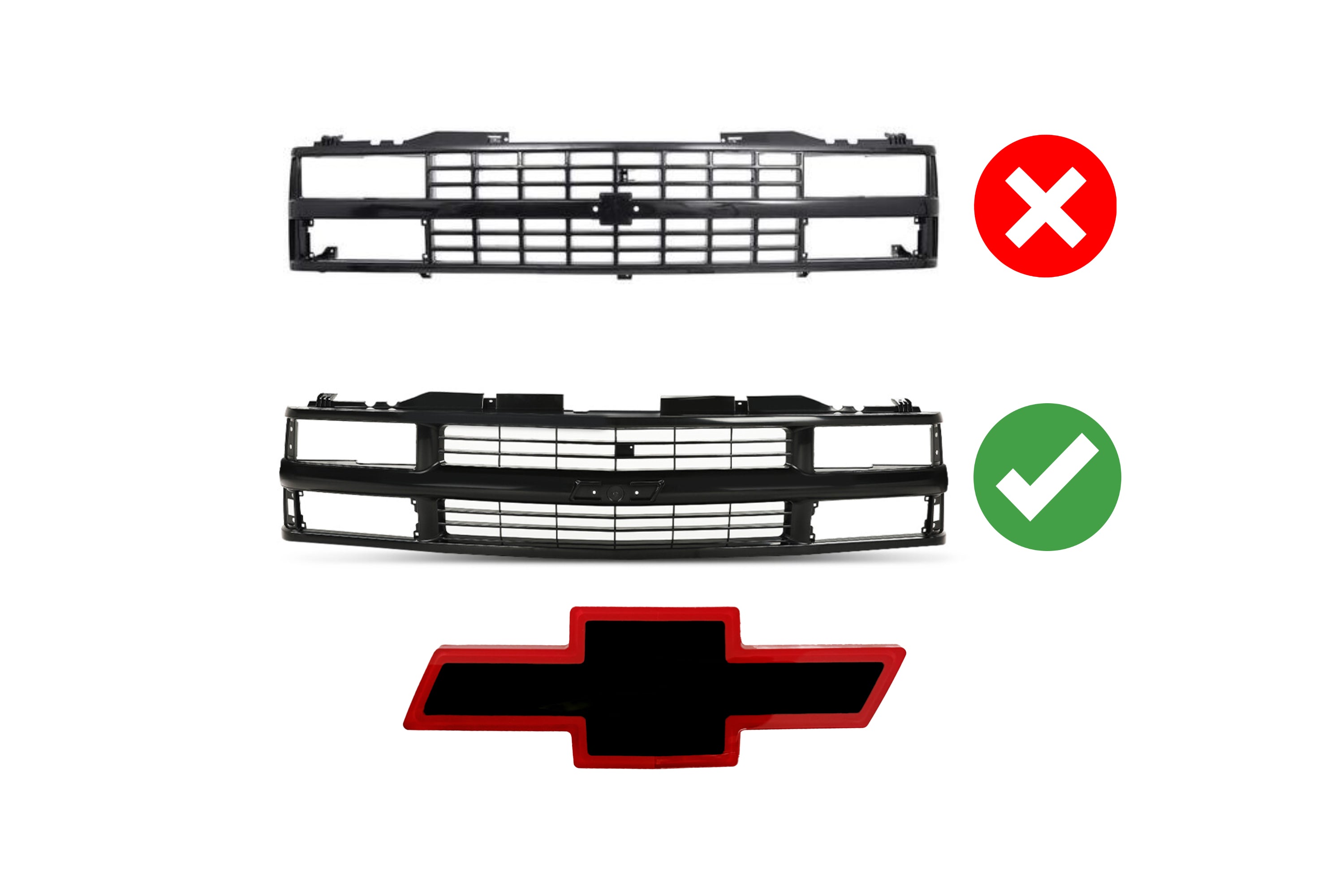 1994-1998 Chevrolet Front Emblem and 1500 Door Emblems In Red/Black
